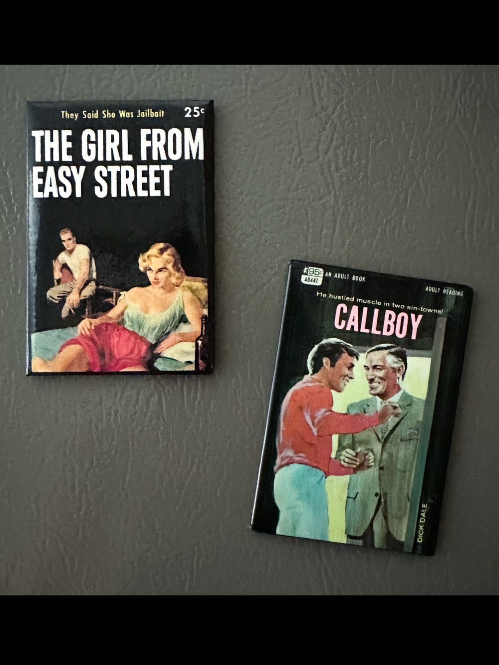 Vintage MCM Sleaze Paperback Pulp Fiction Novel Cover Refrigerator Magnet Set